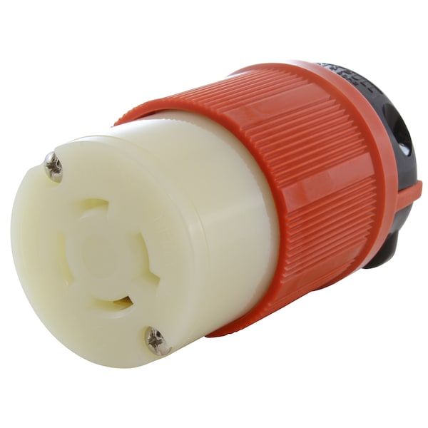 Locking Connector, L16-20R, 20 A, 480V AC, Three Phase, Orange